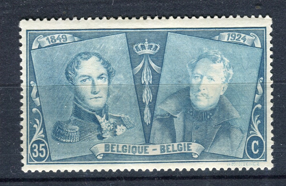 BELGIUM; 1925 early Stamp anniversary issue fine Mint hinged 35c. value