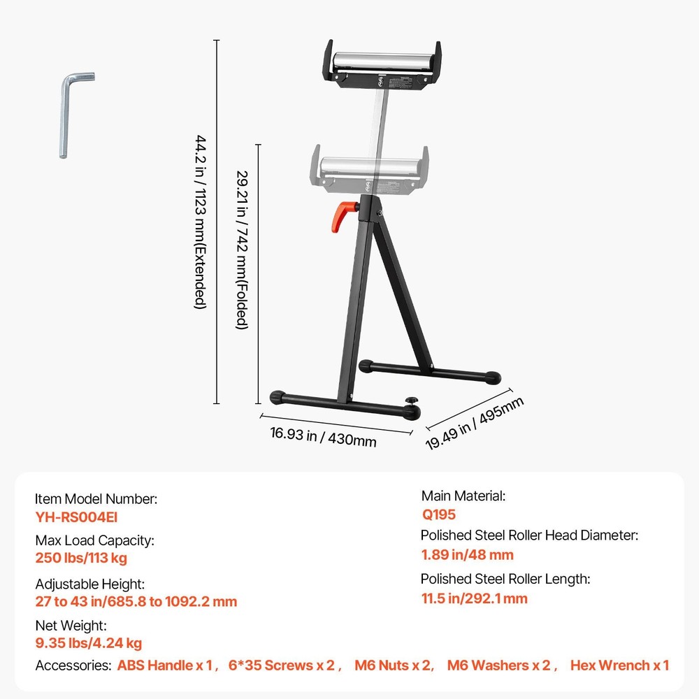 Roller Stand 250lb Capacity, 27"-43" Adjustable Height, Folding Heavy Duty Work