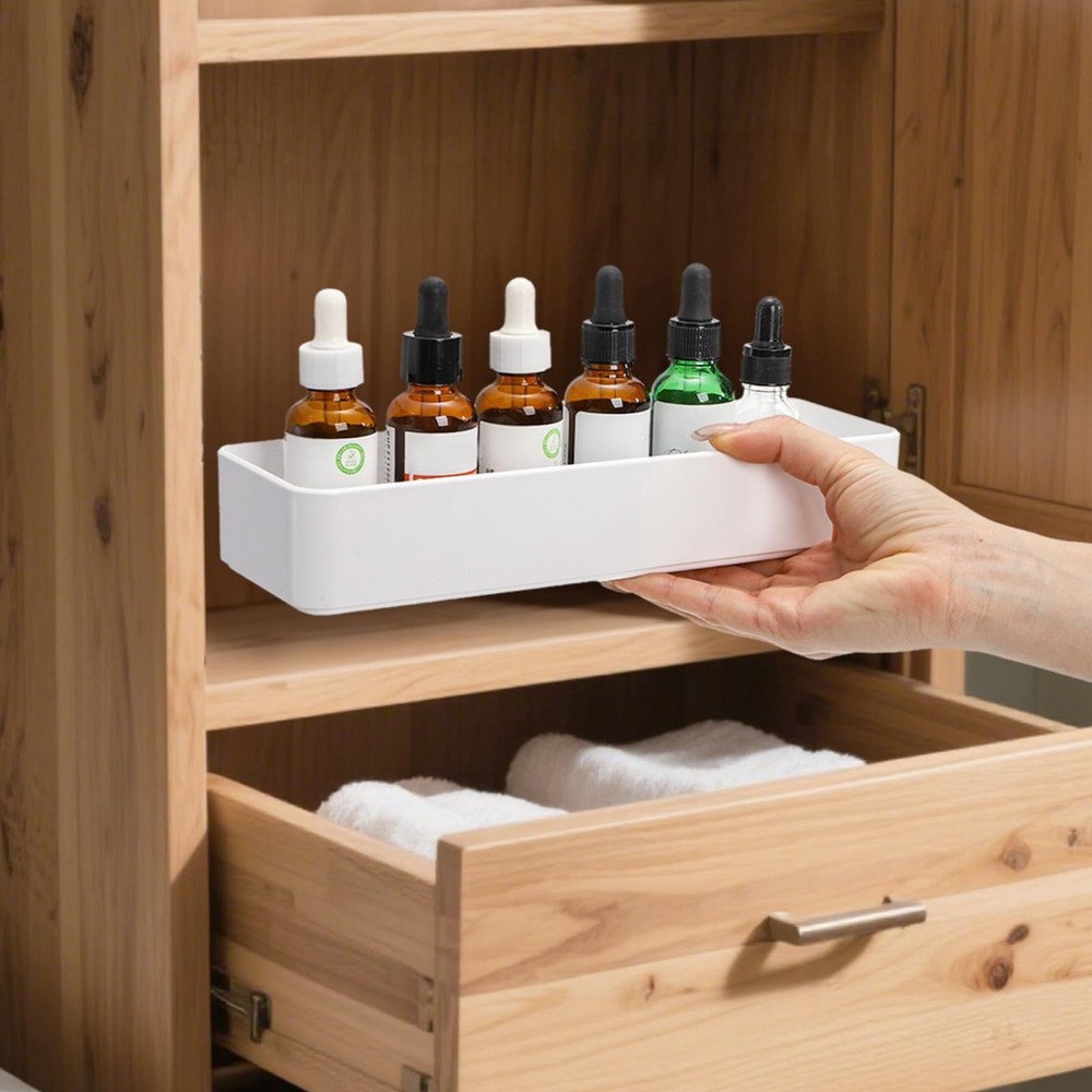 6 Pack Plastic Drawer Organizer, 10'' x 3.3'' x 1.8'' White Stackable Vanity ...