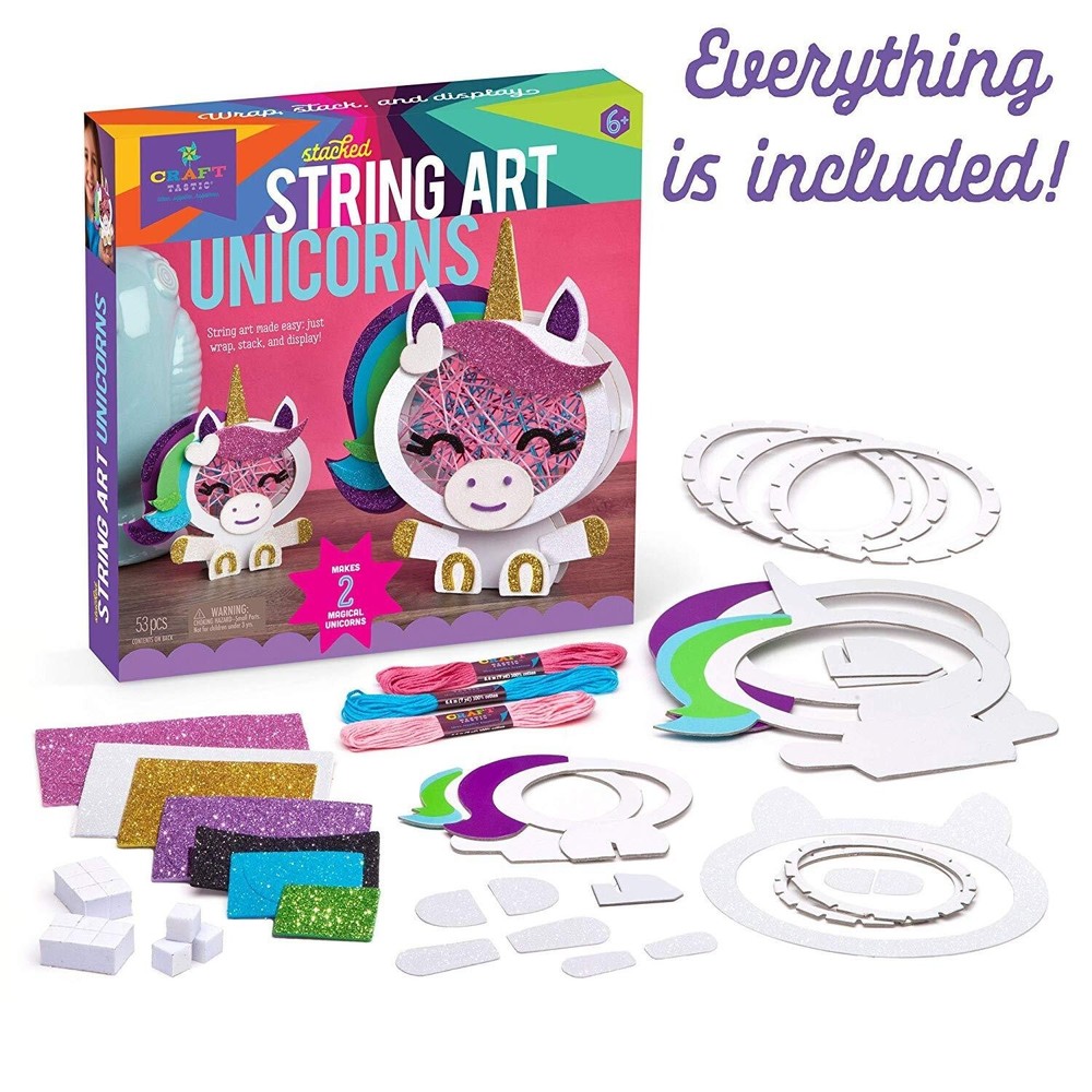 Craft-tastic Stacked String Art Unicorns