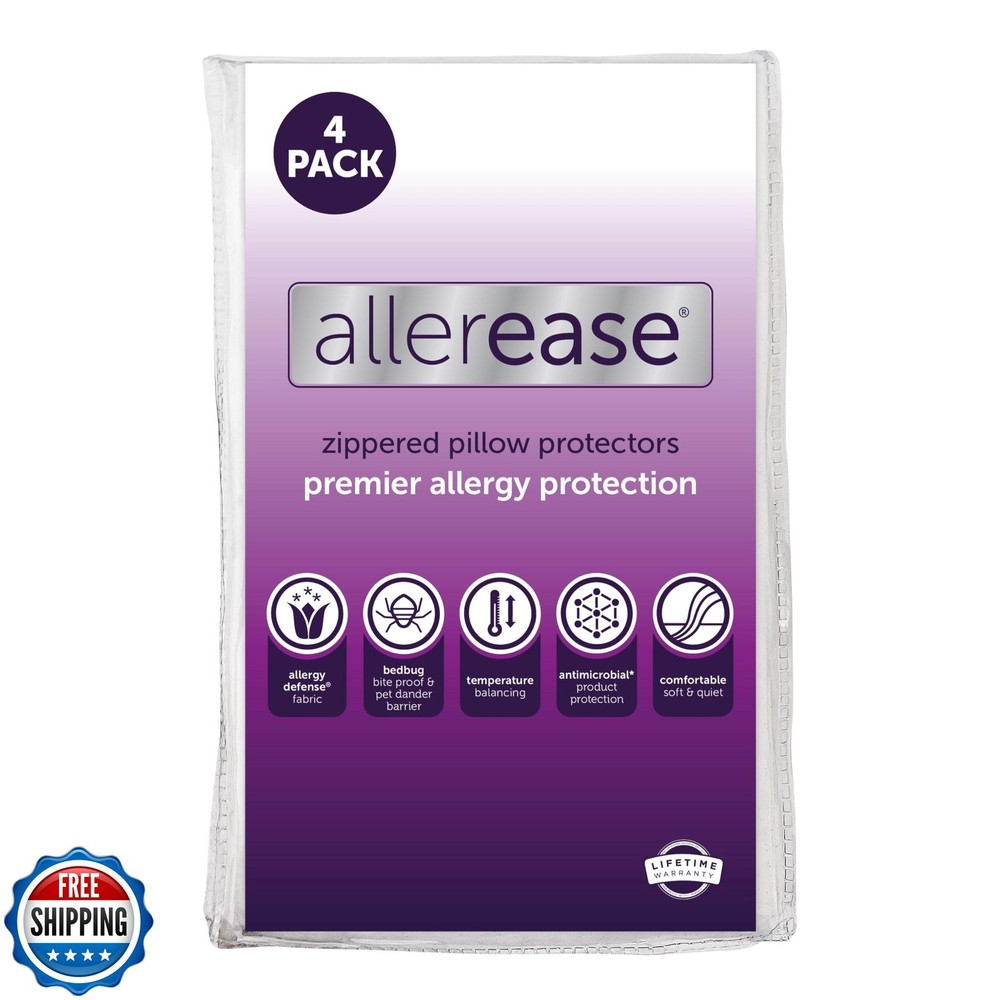 Set of 4 Standard/Queen AllerEase Pillow Protectors - Temperature Balancing,