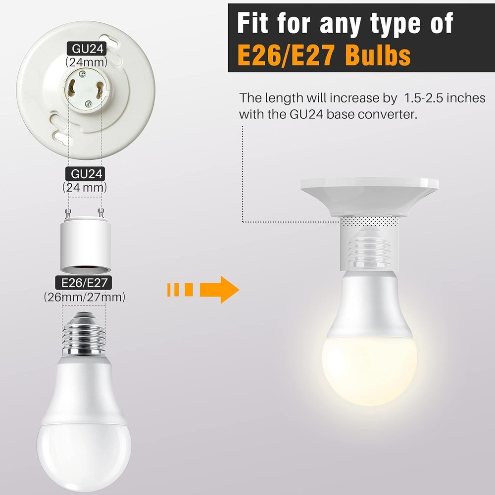 2 Pack Fireproof GU24 to E26/E27 Adapters: 392℉ Heat Resistant Solution