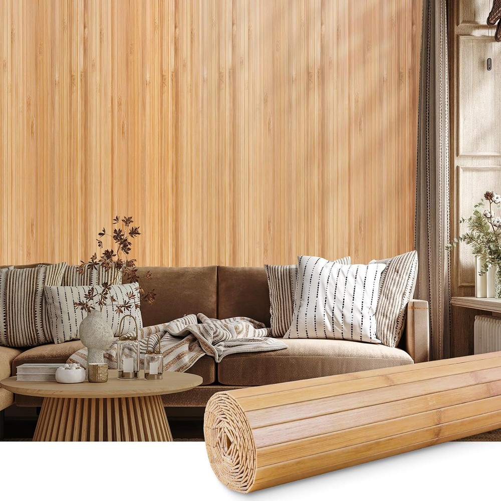 Natural Bamboo Wall Panel for Interior Wall Decor, Pole Wrap Wainscoting Interio