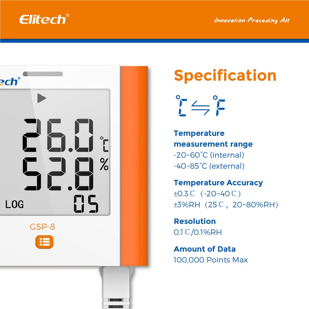 Elitech GSP-8 Temperature Data Logger Humidity Recorder USB DDL Quick PDF Report