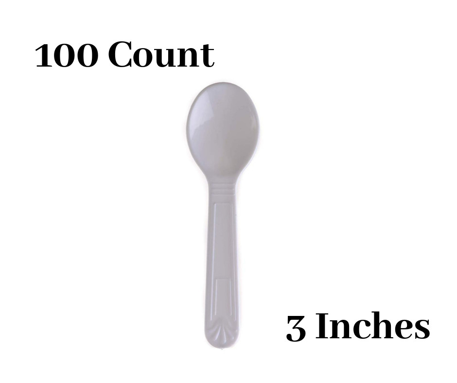 100 Pack - 3 Inch White Mini Tasting Spoons Plastic Disposable Taster Spoons