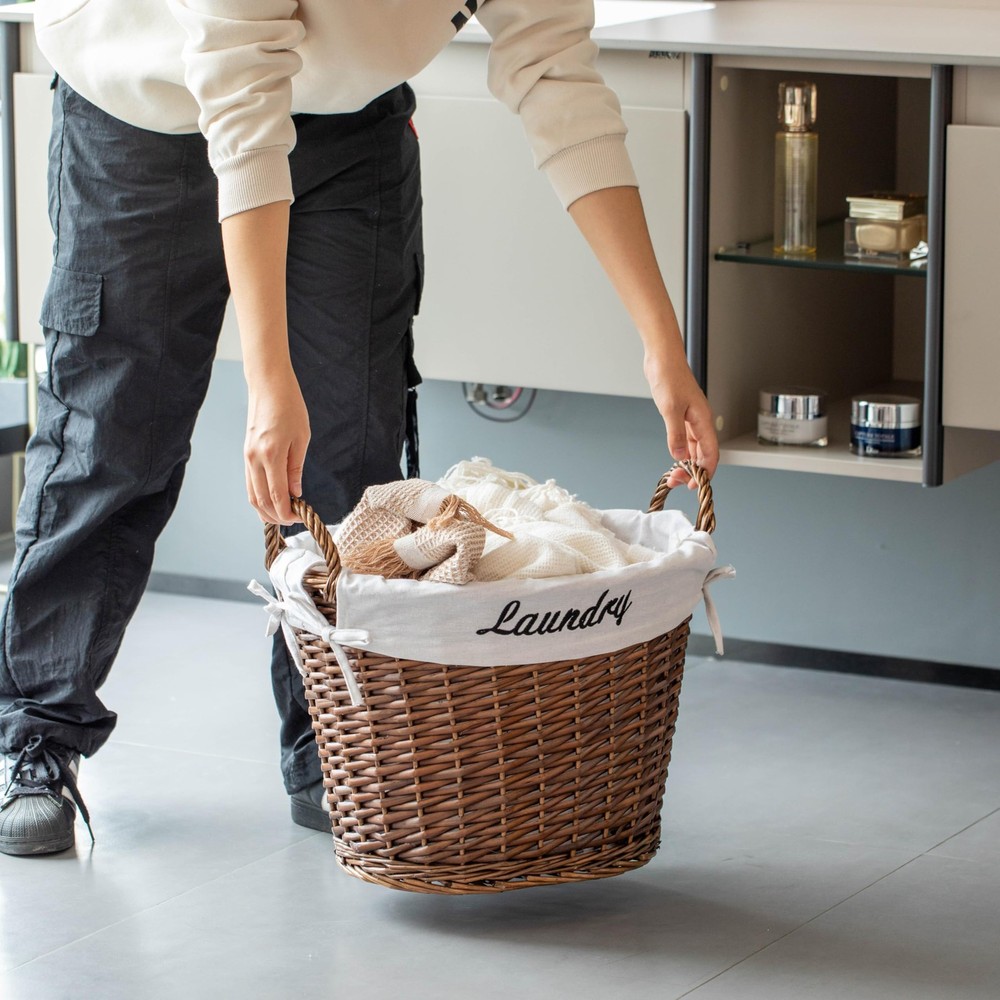Handwoven Laundry Basket with Liner & Handles - Boho Decorative Storage Hampe...