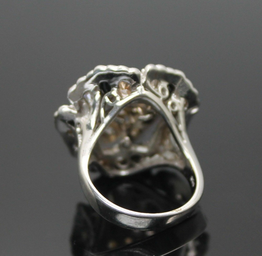 DAZZLING MULTICOLORED STONES FLOWER CLUSTER STERLING SILVER RING SIZE 8.25
