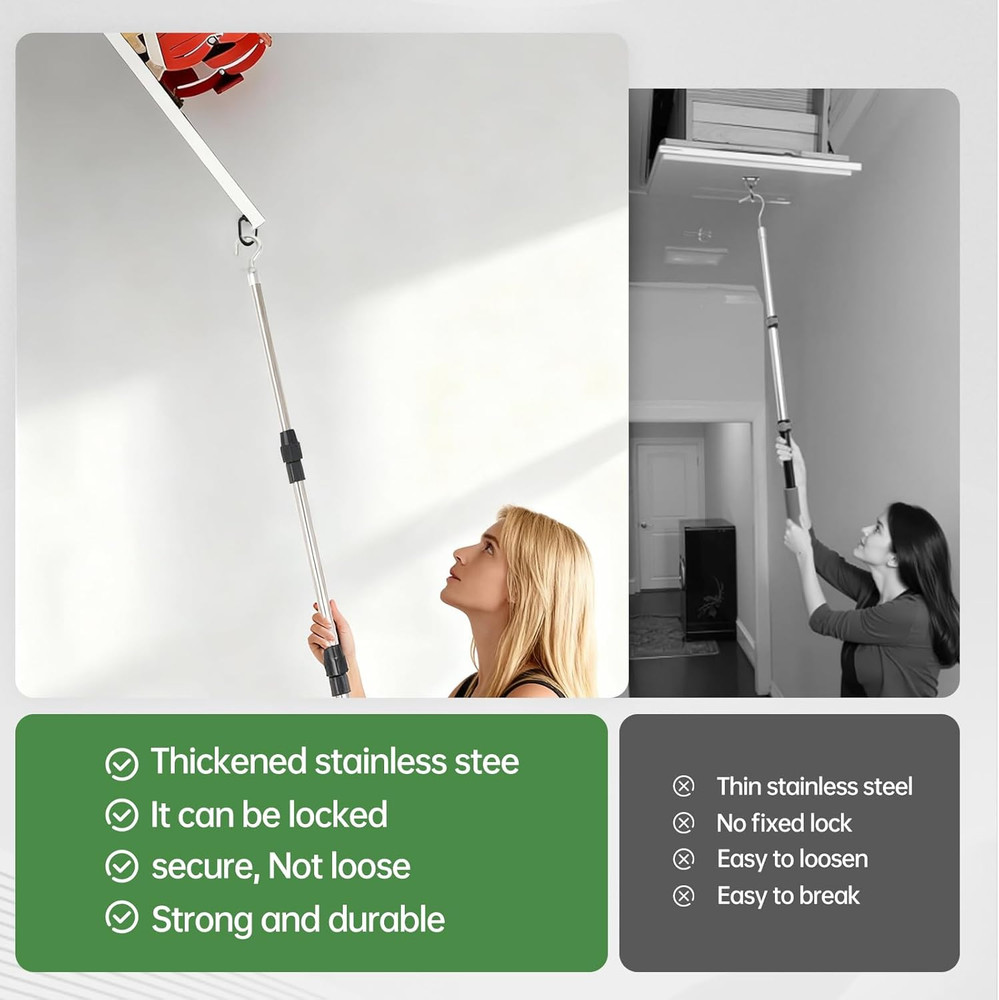 Extendable Attic Ladder Pull Down System (17.3In - 40In) with Accessories