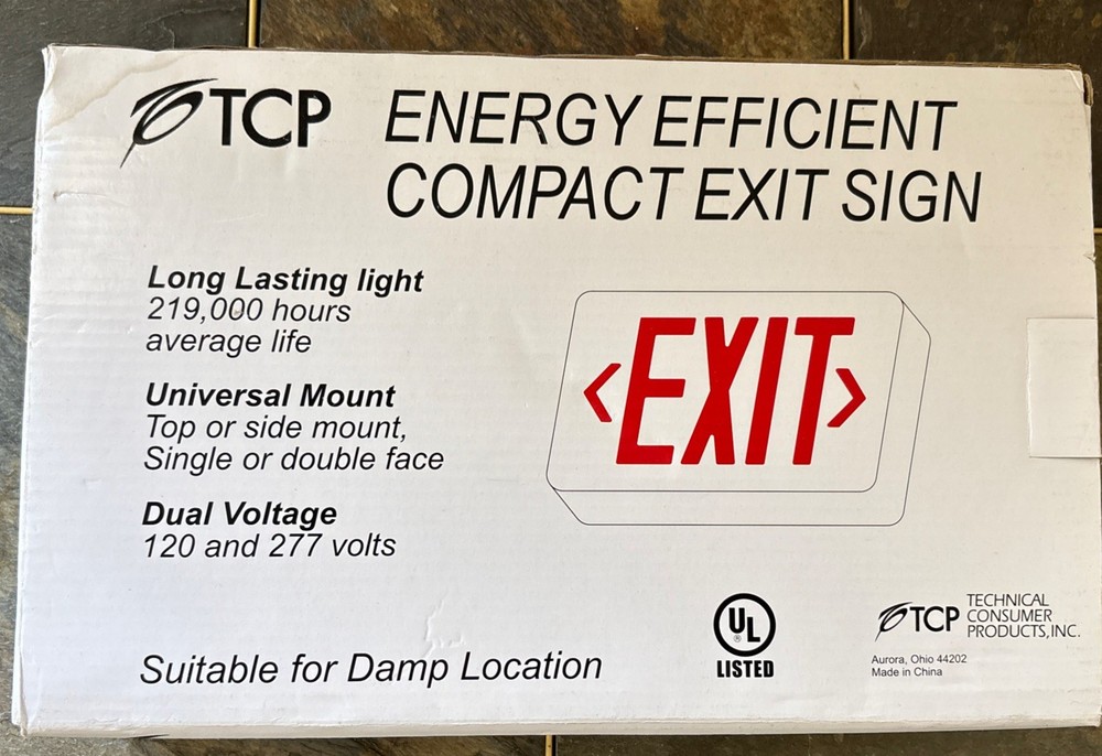 TCP Energy Efficient Compact Exit Sign Red Universal Mount