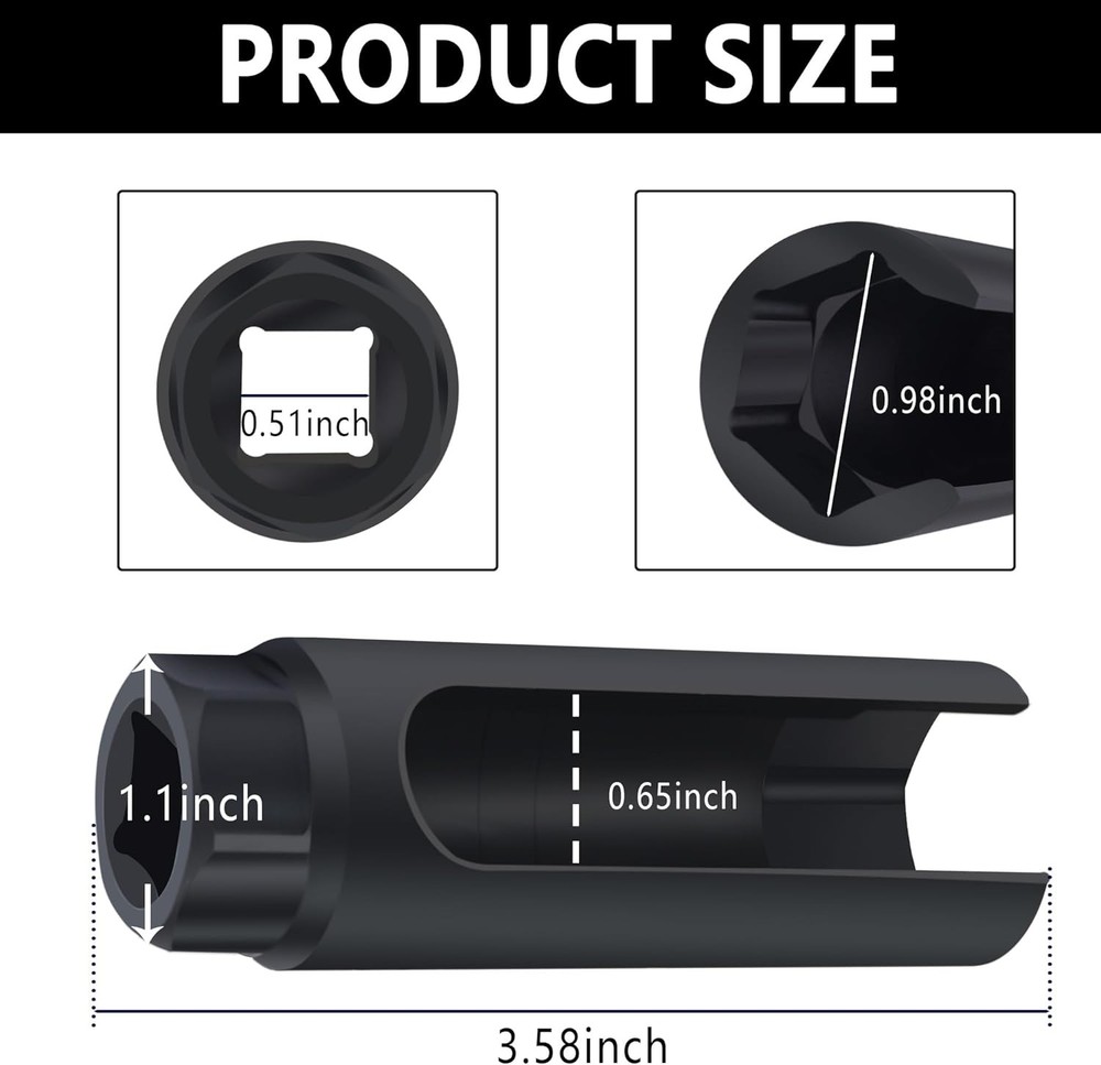 Oxygen Sensor Socket 7/8" O2 Sensor Removal Tool 0.65" Opening Automotive Big