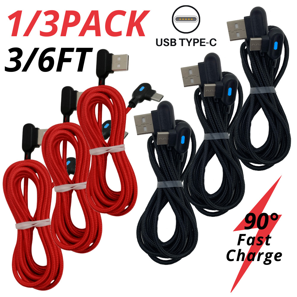 Type C 90° Right Angle USB Fast Charging Cord Charger Cable For Samsung Google