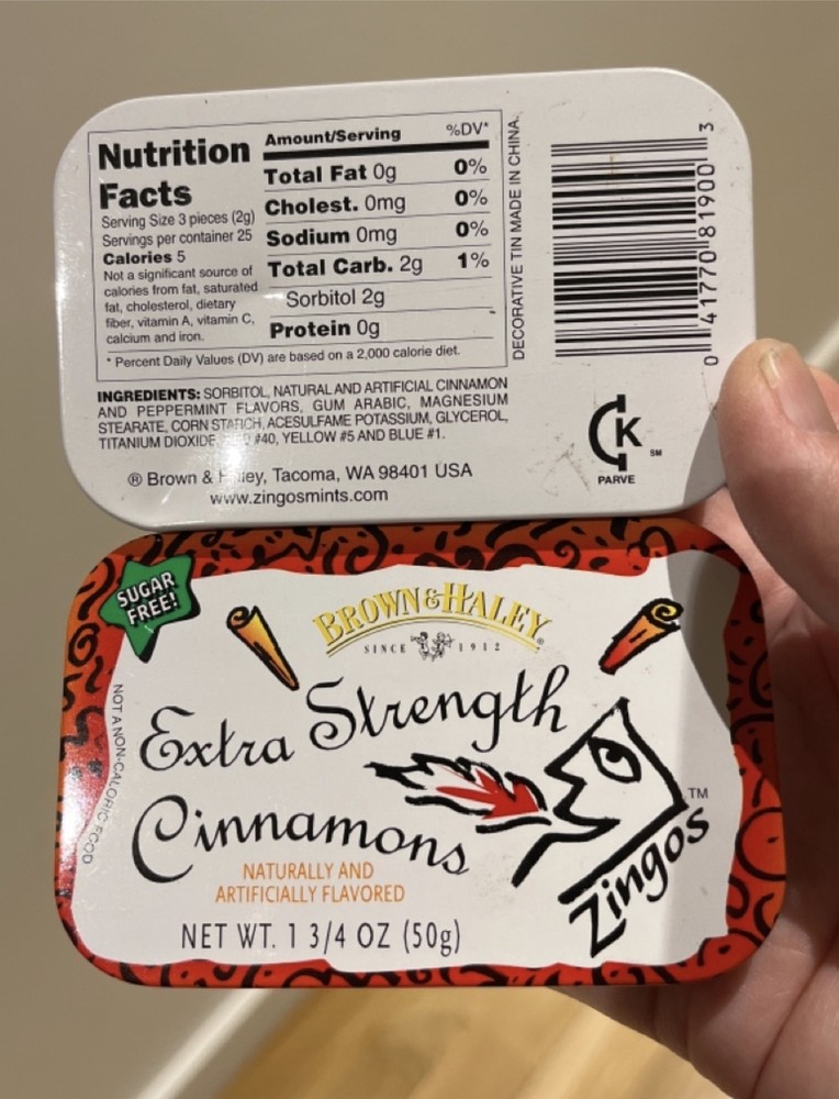 Brown Haley Tin Cinnamons Zingos empty