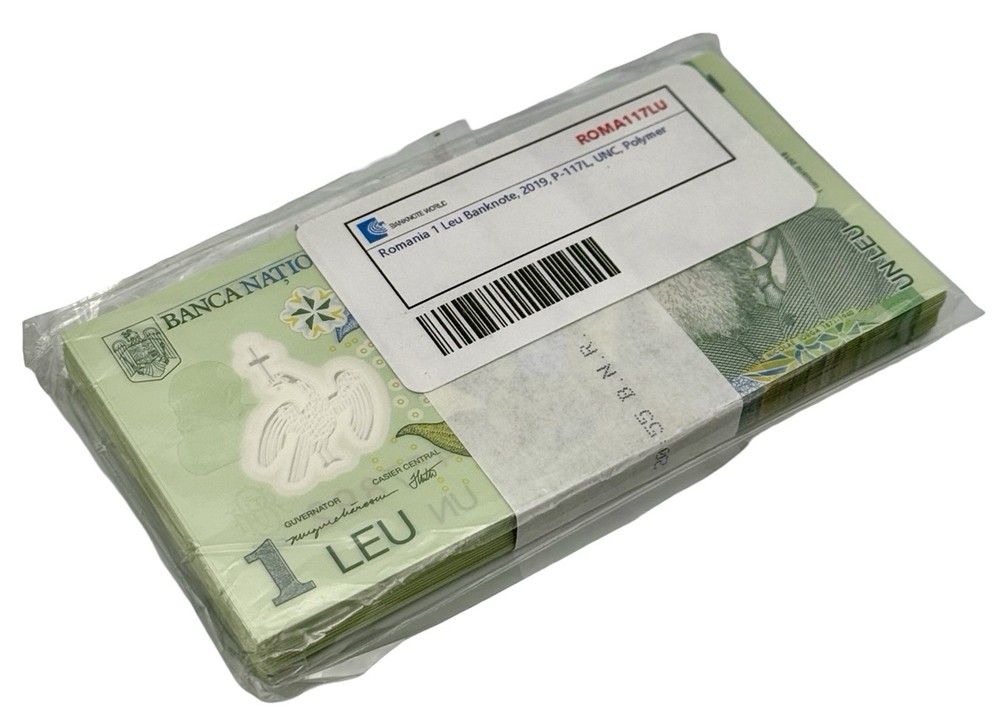 100 x 2019 Romania 1 Leu Uncirculated Banknotes Polymer