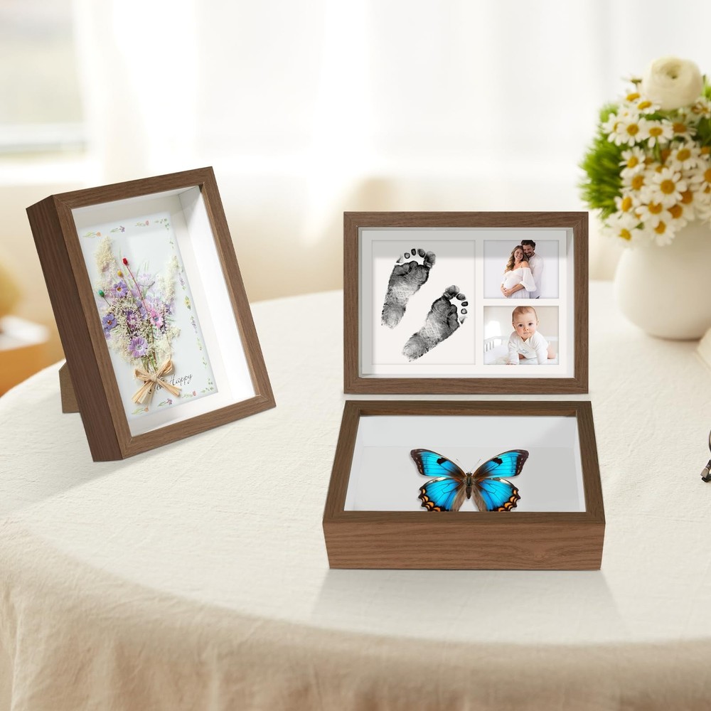 5x7 Shadow Box Frame Display Case with Real Glass,Display Walnut Color