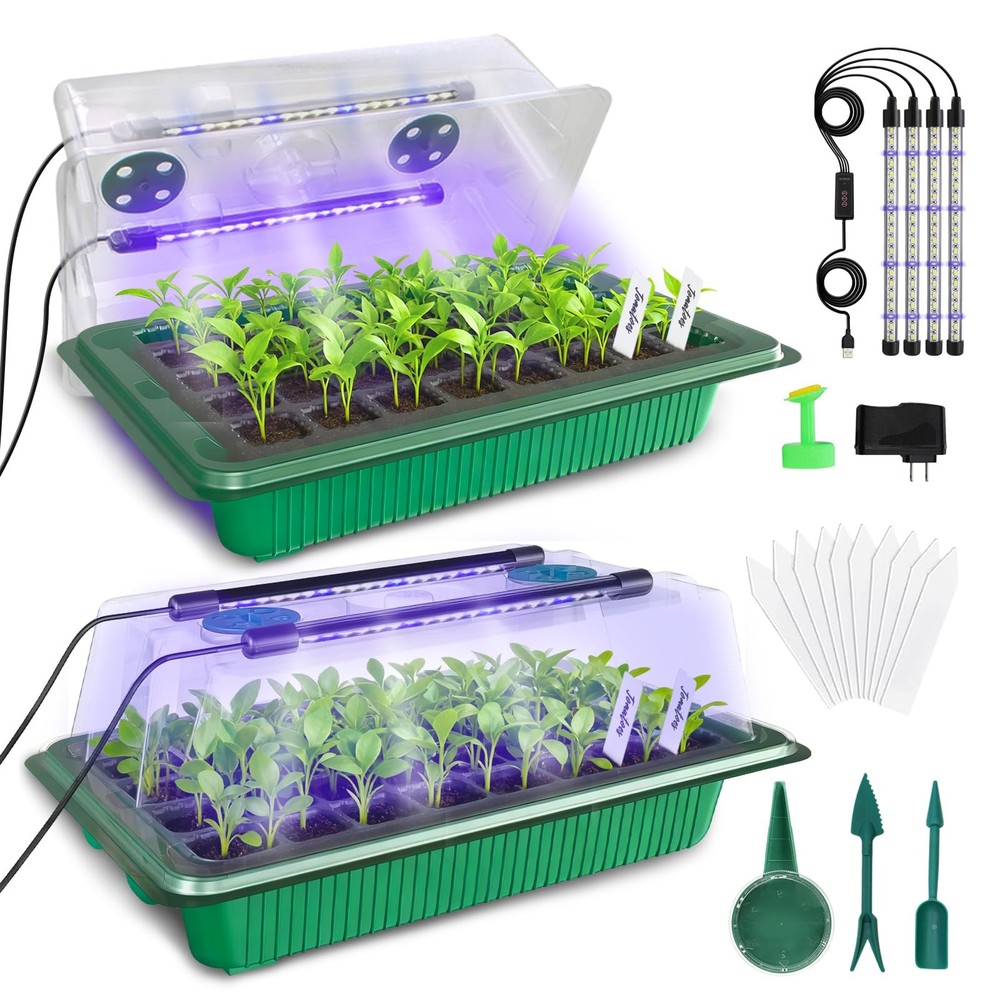 80-Cell Seed Starter Tray with Grow Light, 2-Pack Adjustable Brightness Seed ...