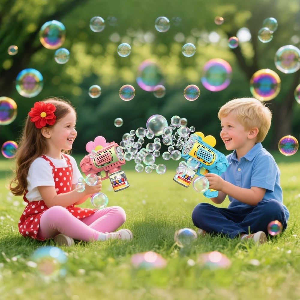 Bubble Gun Machine for Kids 4-8: 2-Pack Automatic Guns with 2 Bottles...