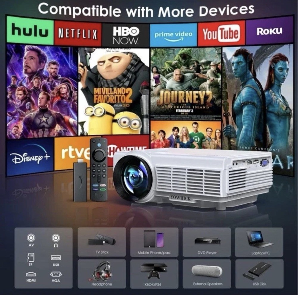 YOWHICK DP01 LED Projector - 1080P Output (White)