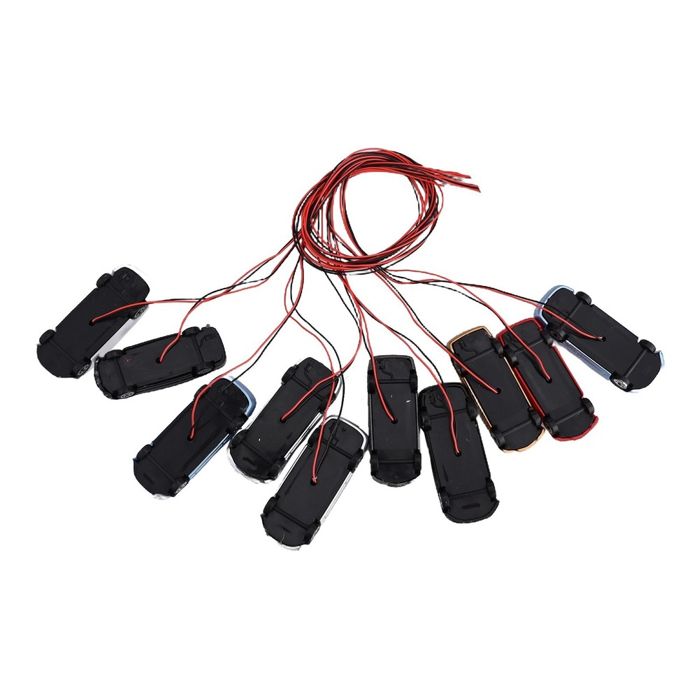 HO Scale Random Color Illuminated Model Car Train Set 45mm Length 10 Pcs