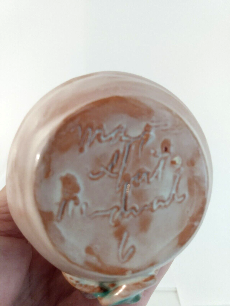 Vintage Pottery Pitcher Handmade Twisted Handle Signed