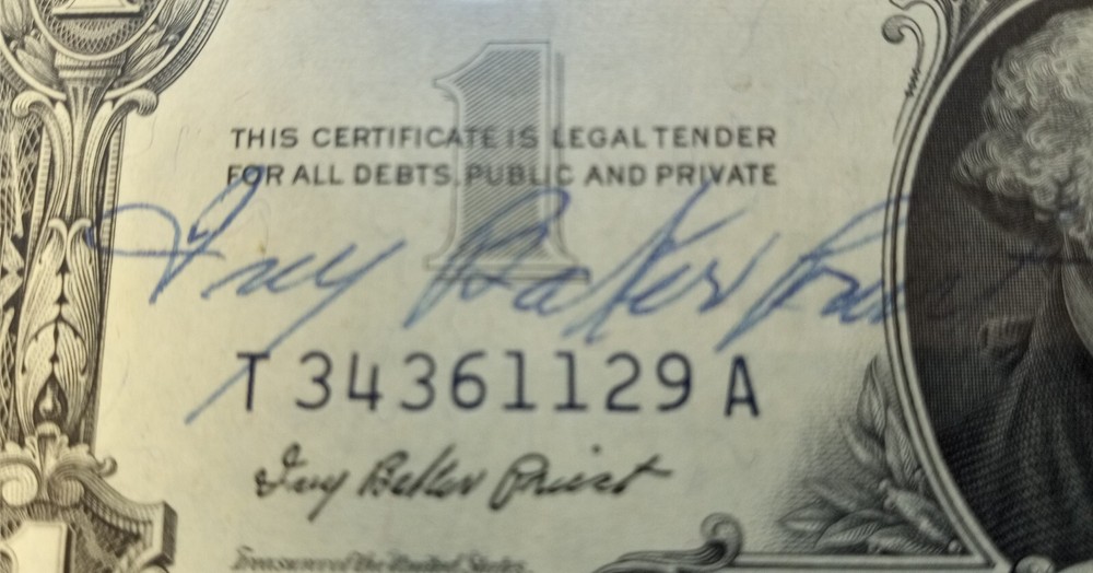 1957 1$ Silver Certificate with Ivy Baker Priests' Autograph