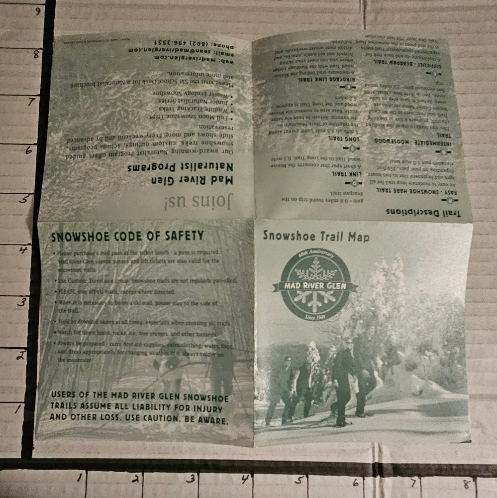 2009/10 MAD RIVER GLEN SKI AREA TRAIL MAP INSIDE. MINT
