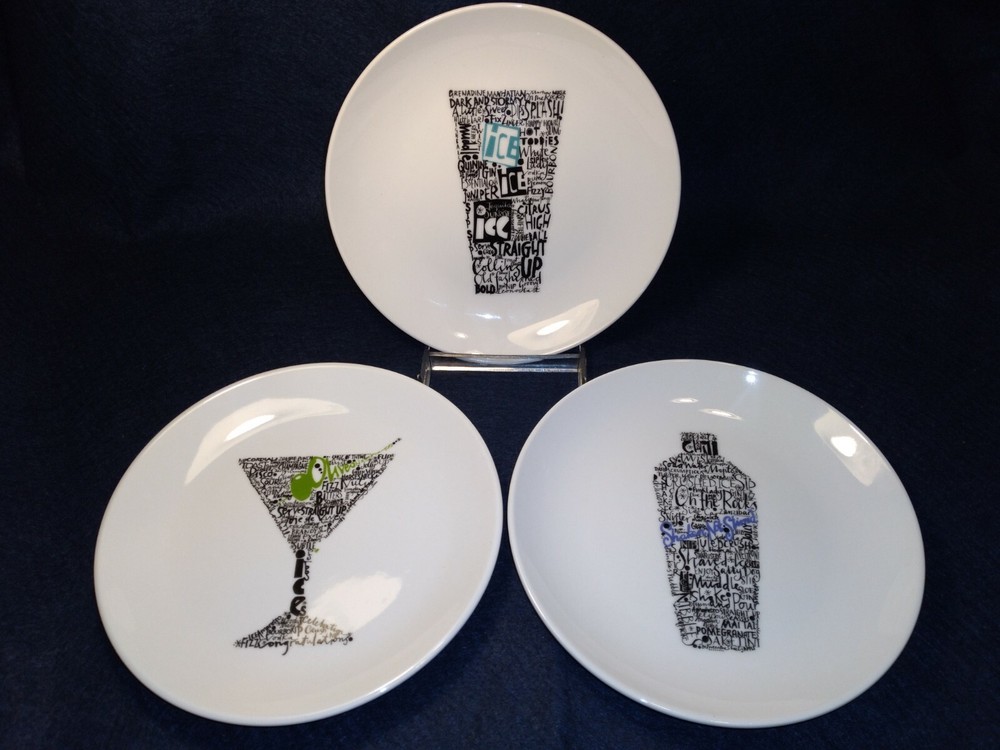 3 Canape plates cocktail drink graphics