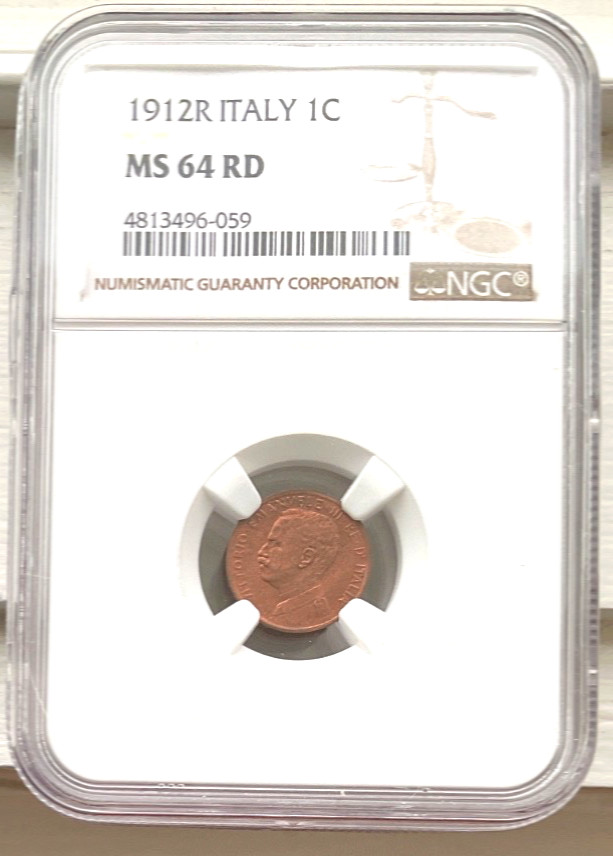 1912 R Italy 1 Centesimo, NGC MS 64 RD, Red, Better Date, 059