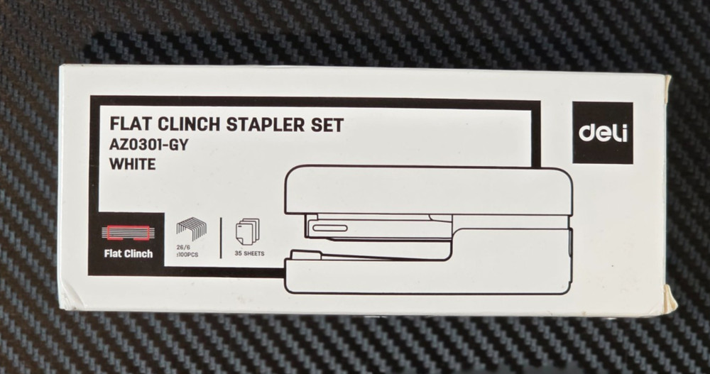 Deli Flat Clinch Stapler Set 35 Sheets Capacity Office Desktop Stapler White