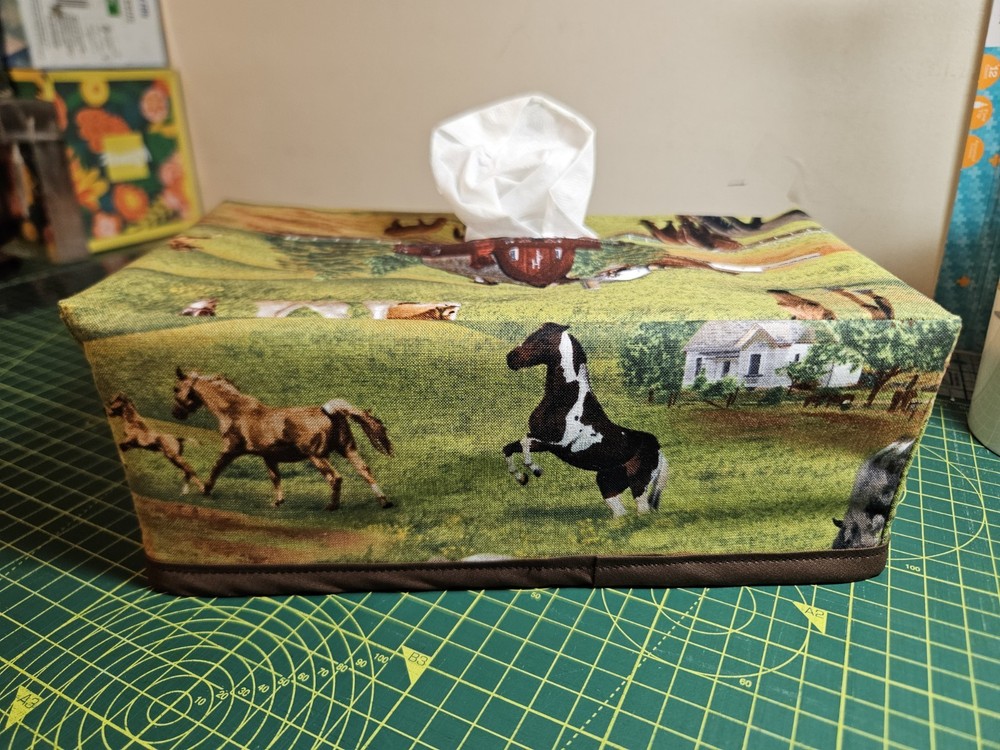 Horses on the Farm Tissue Box Cover Handmade (Rectangle)