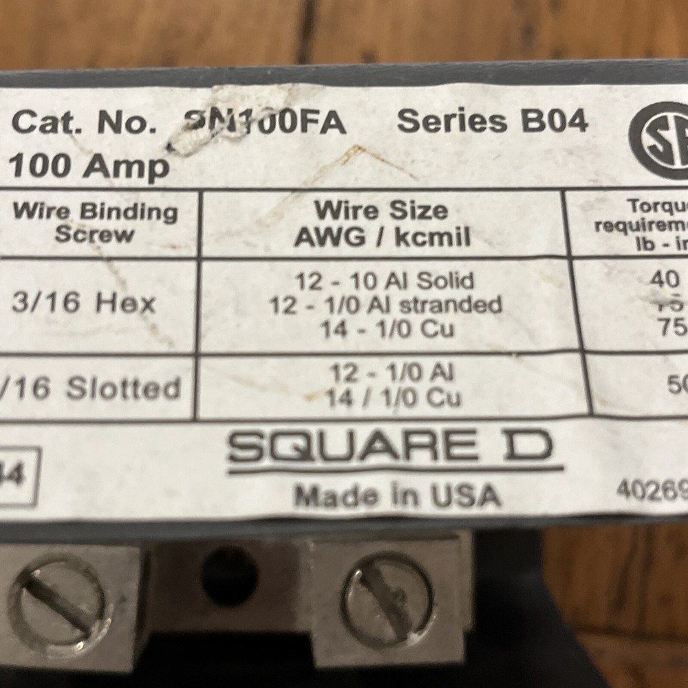 Square D Neutral Blocks Used SN100FA and SN225KA