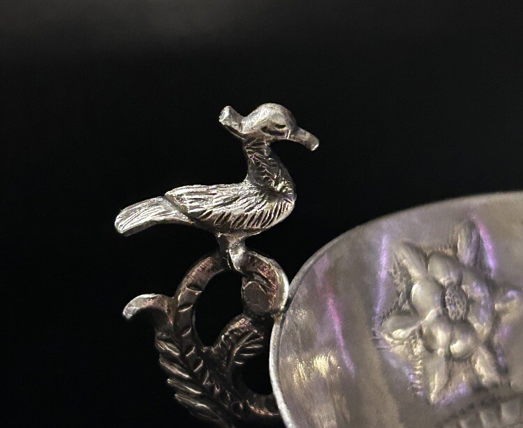 Serving Floral Bird Design German 800 Silver