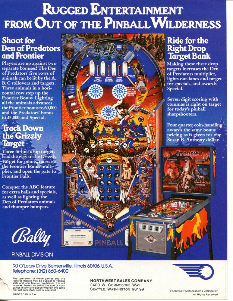 Frontier Bally Pinball Flyer / Brochure / Ad