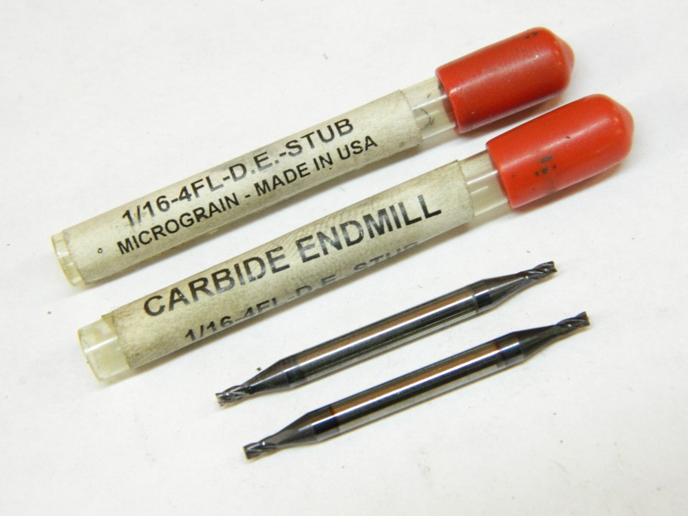 2 PC MICROGRAIN 1/16" Solid Carbide 4 Flute Center Cutting End Mills