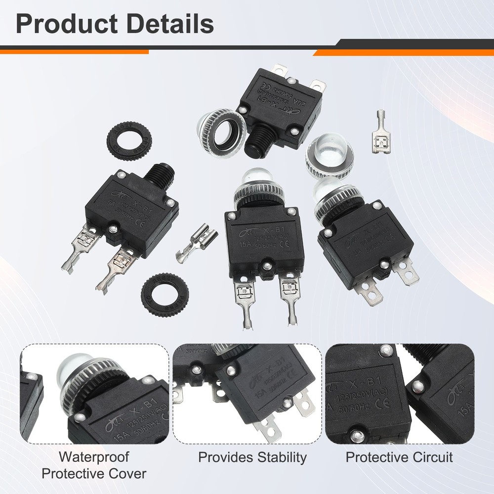 2 Pack X-B1 20Amp Circuit Breakers Manual Reset Push Button Overload Protector