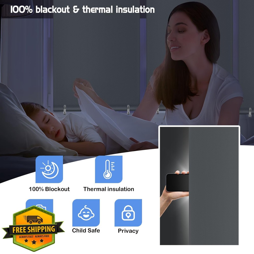 SAUIRS 36" Grey Blackout Roller Shades Cordless Blinds Pull Down