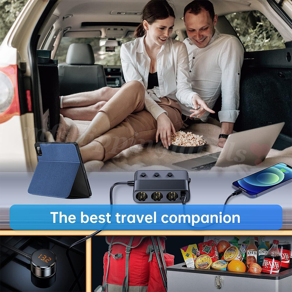 3Way Car Cigarette Lighter Socket Splitter 7 in 1 Power Adapter USB Fast Charger