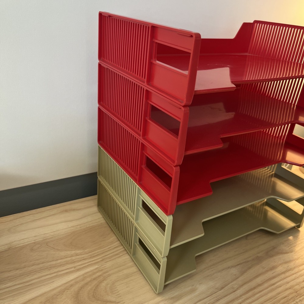 Vtg Eldon Office Products 5 Stackable Desk Letter Paper Tray MCM Red Tan
