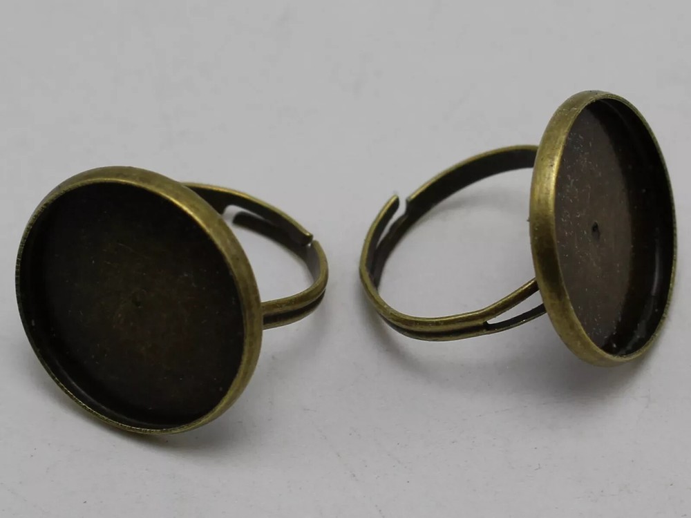 20 Bronze Tone Adjustable Ring Round Blank Cabochon Pad Bezel Setting Cup 18mm
