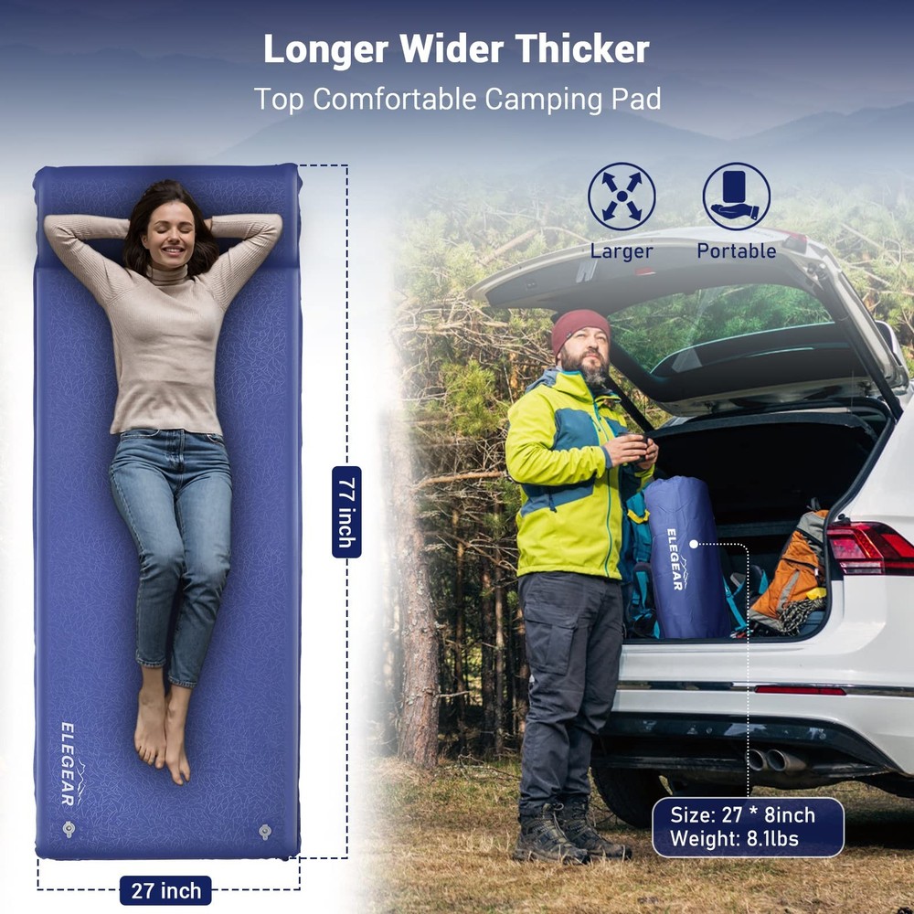 Self Inflating Sleeping Pad, 3.18'' Ultra-Thick Memory Foam Camping Pad with ...