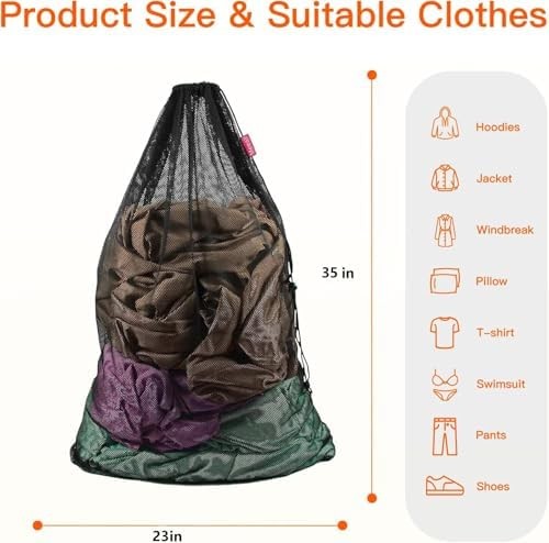 Mesh Laundry Bags 2 Pack Heavy Duty 23x35 Inch with Drawstring