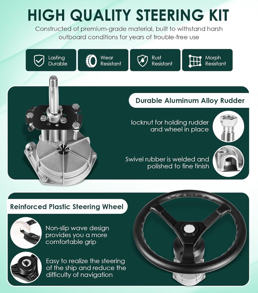 Marine Outboard Rotary Steering System Kit with 15 Feet Steering Control Cable