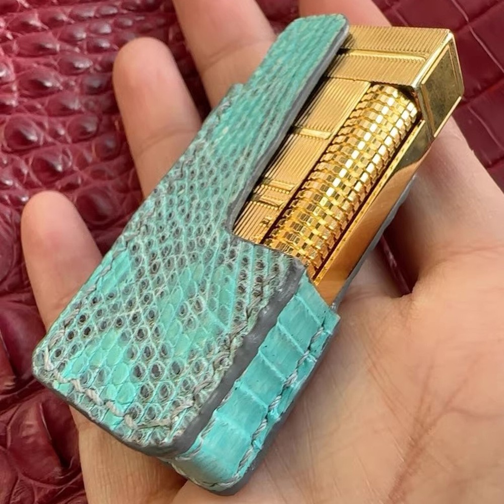 Baby Blue Lizard Leather Lighters Protective Case for for Dunhill Lighter
