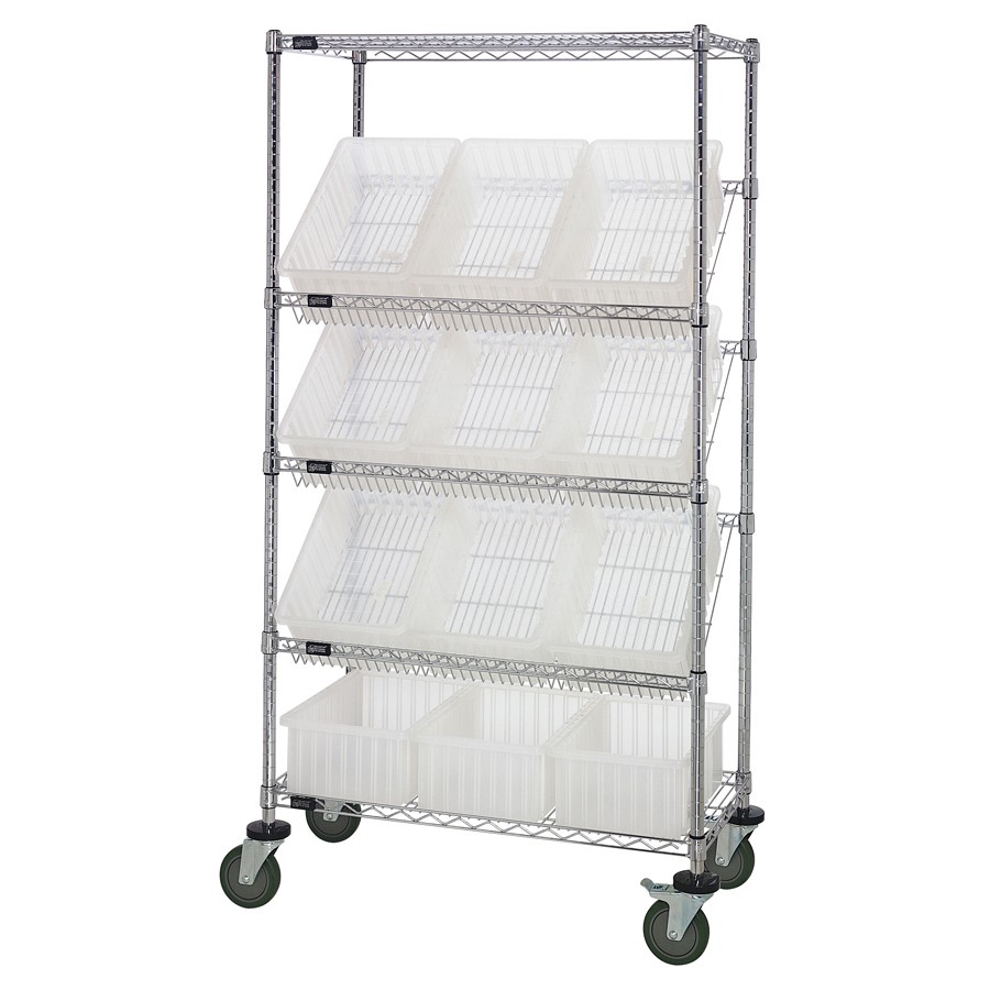 Quantum MWRS-5-92060 NSF 5 Shelf Chrome Mobile Bin Systems Wire Shelving Unit...
