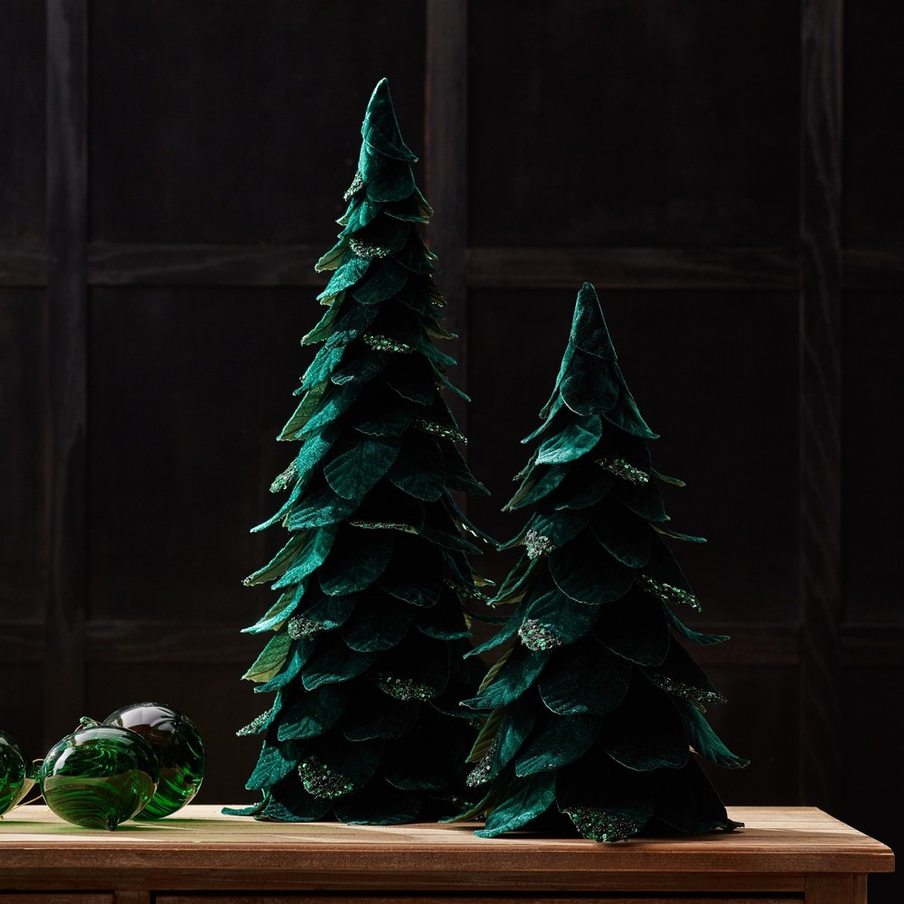 Green Beaded Leaf Pine Tree (Set of 2)