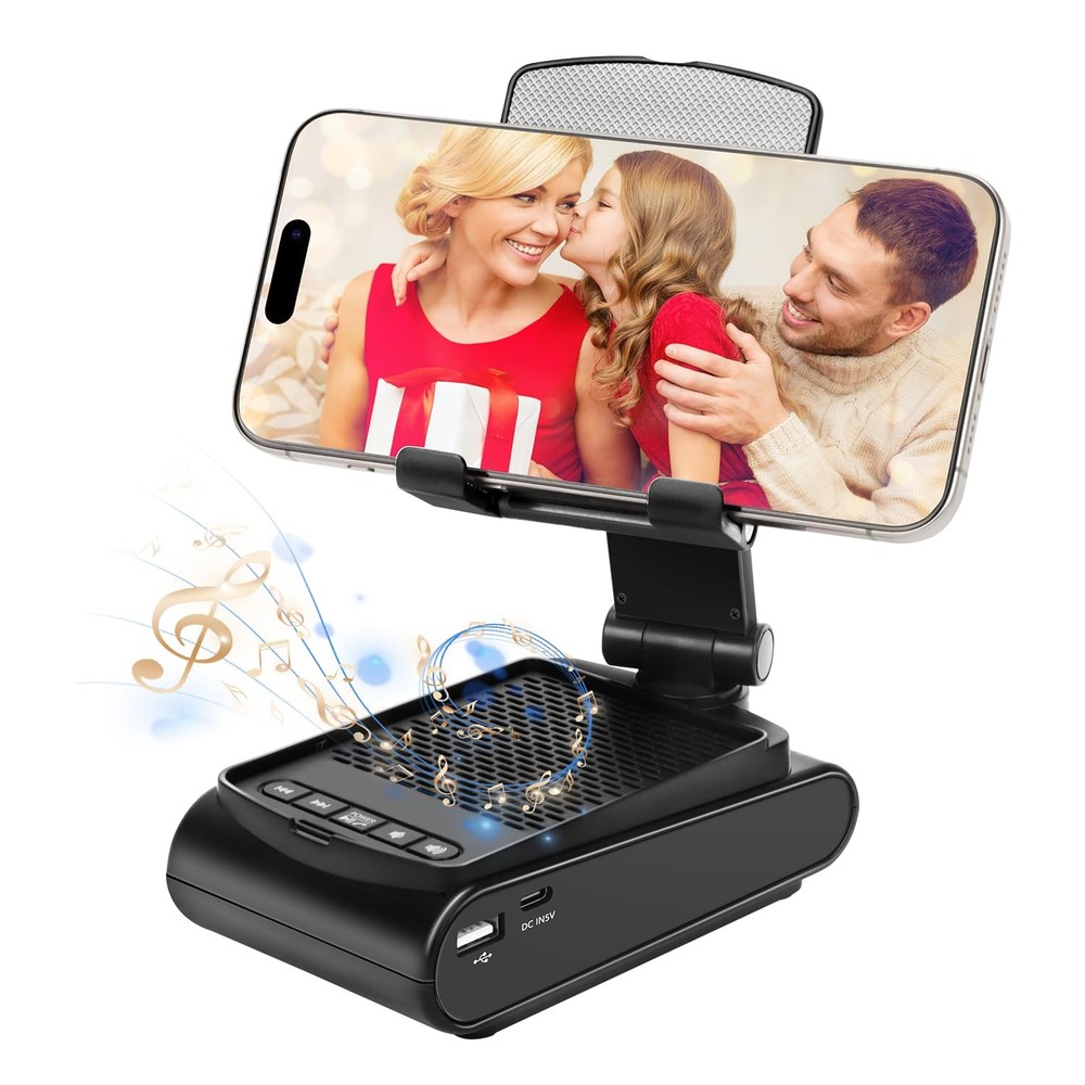Multi-Angle Adjustable Mobile Phone Holder with Built-in Bluetooth Speaker, S...