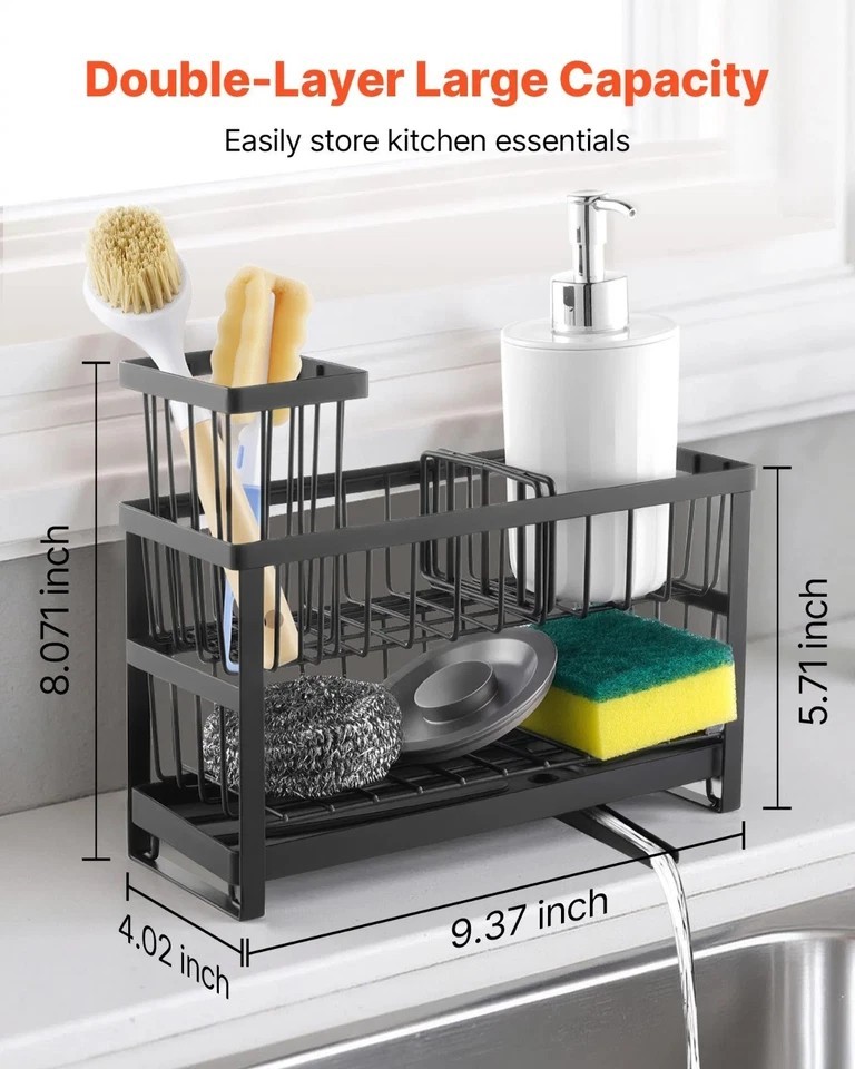 Kitchen Sink Caddy Organizer, 2 Tier Sponge Holder for Kitchen Sink with High