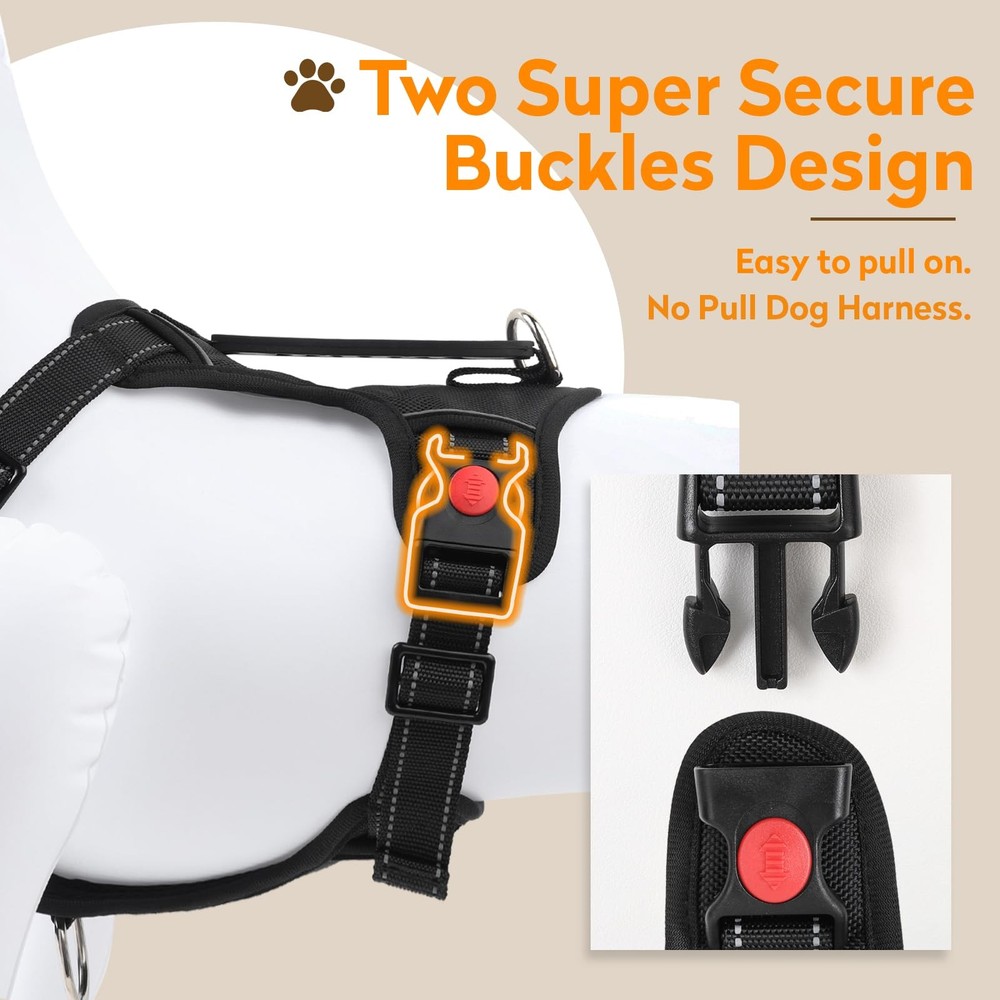No Pull Dog Harness with 2 Leash Clips, Reflective Adjustable Soft Padded Ves...