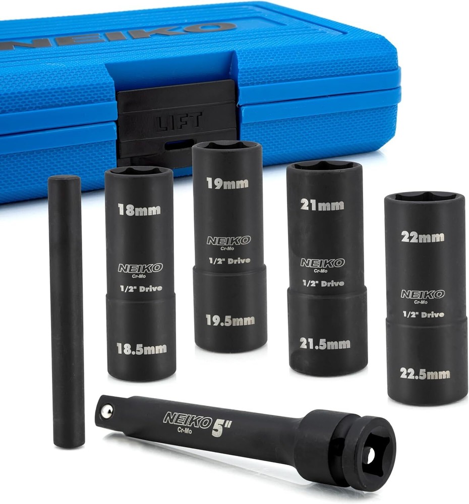 NEIKO 02290B Lug Nut Socket Set 1/2” Impact Thin Wall Flip Socket Set Half