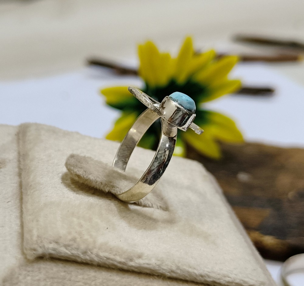 Larimar Moon Shape Ring Handmade Designer Ring 925 Sterling Silver Size 9 A29