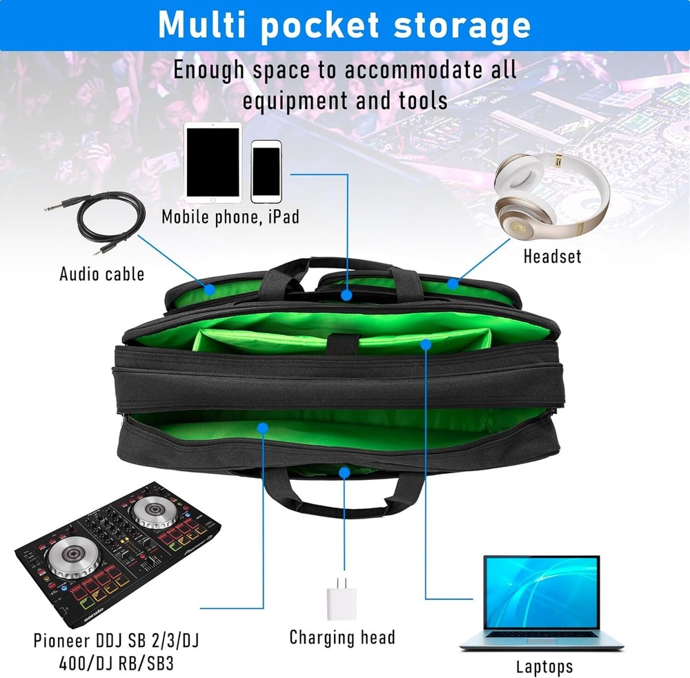 Compact Water-Resistant DJ Controller Carry Case with Pockets for Accessories